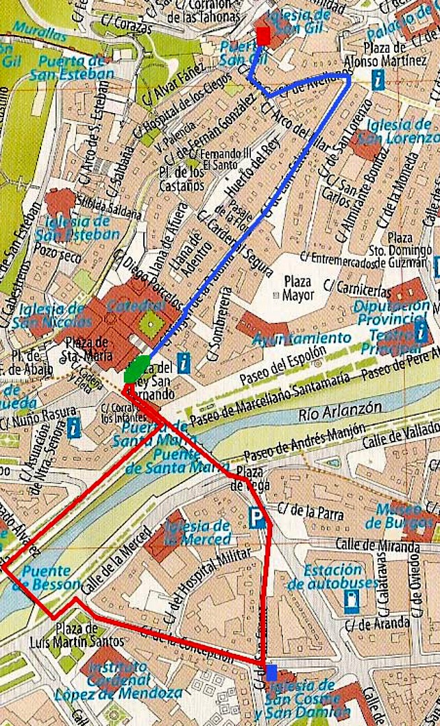 Mapa del recorrido de la Procesión del Encuentro. | Junta de la Semana Santa de Burgos
