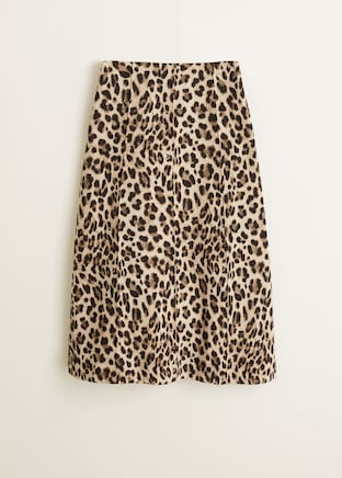 Falda midi leopardo (39,99 EUR) de Mango