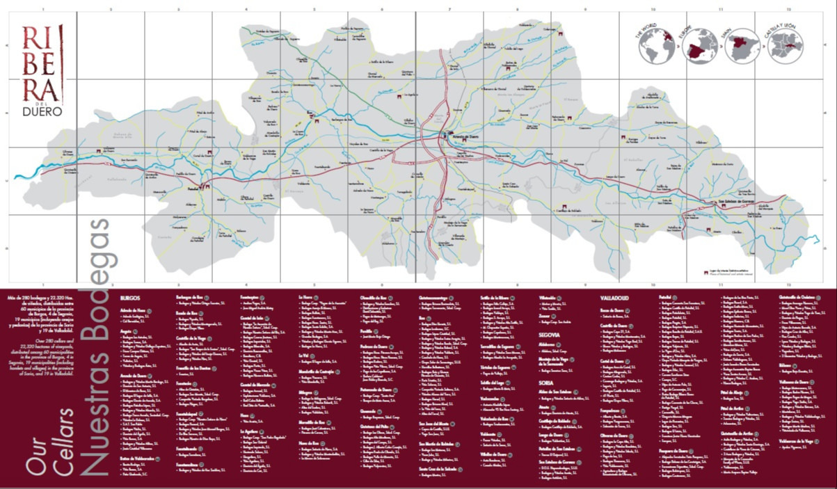 Mapa bodegas D.O Ribera del Duero